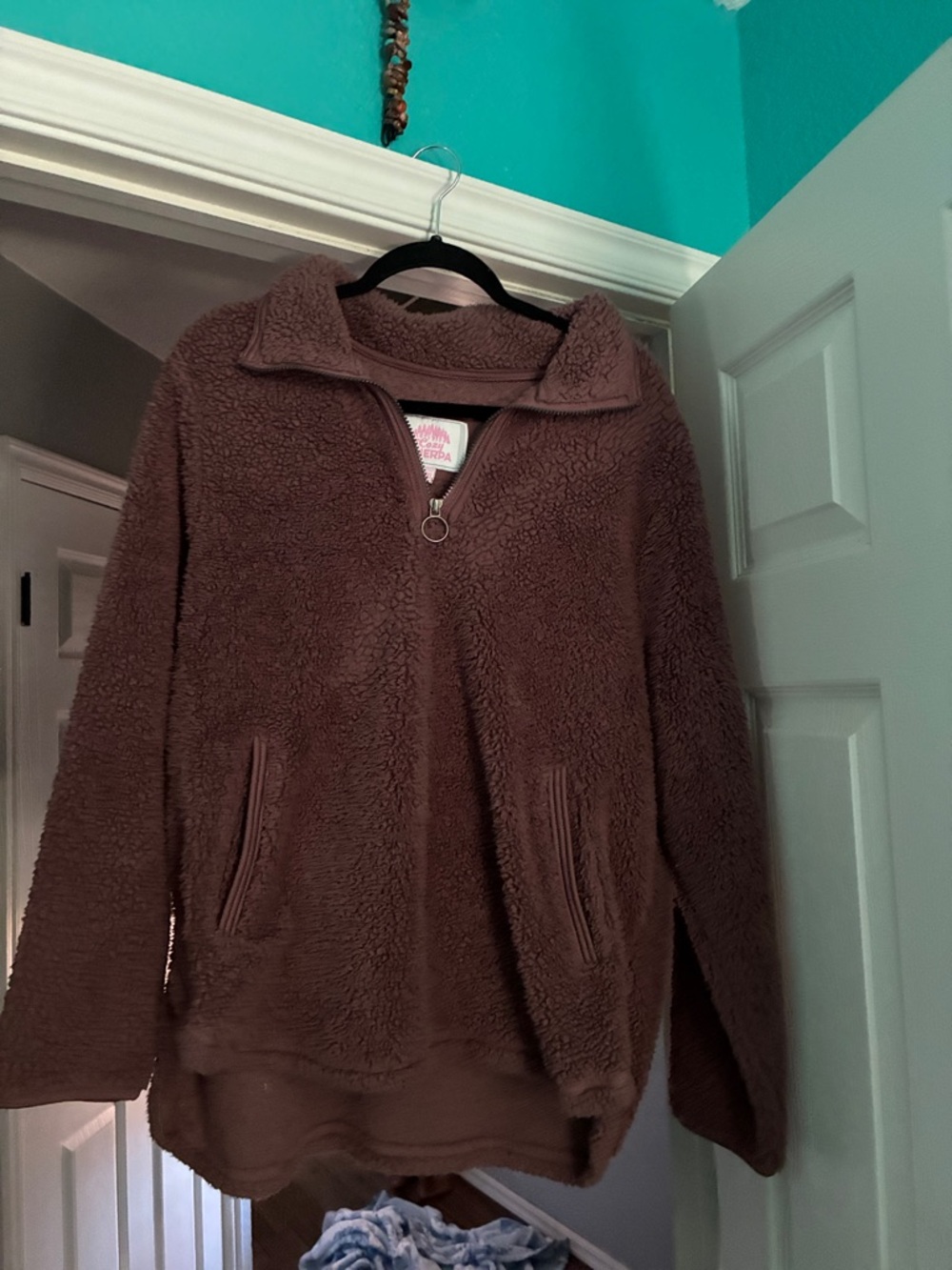 Teddy Half-Zip Pullover Jacket - Brown